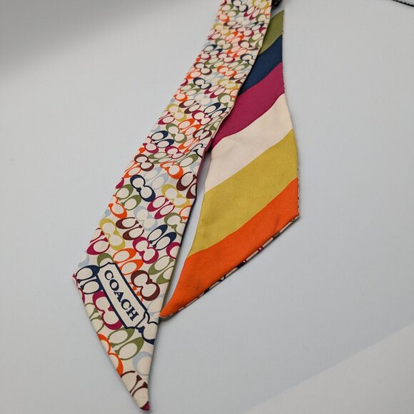 Coach Women’s Skinny 100% Silk Scarf Signature C Logo Print - Picture 4 of 11